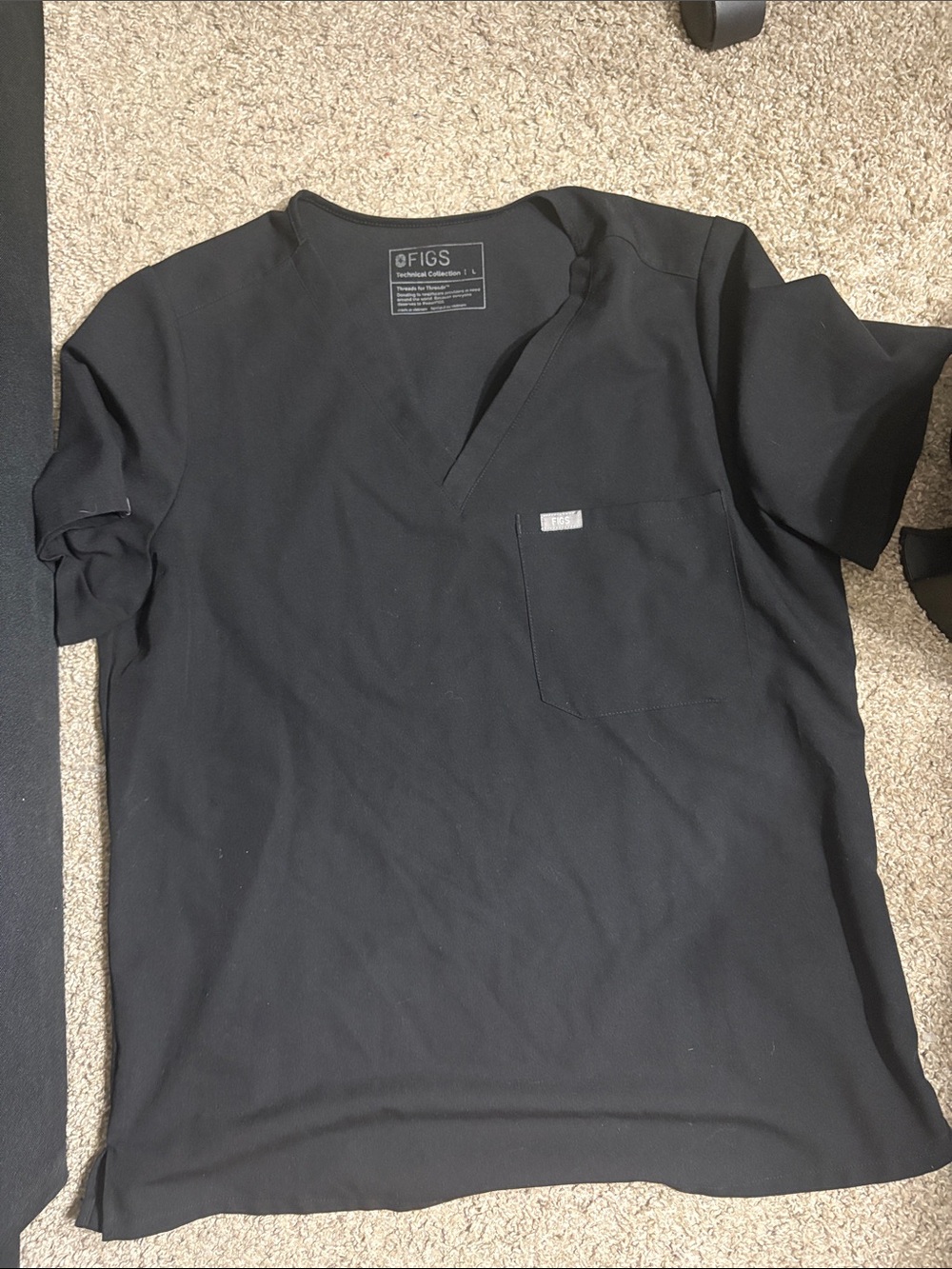 Figs Black Scrub Top Size Large